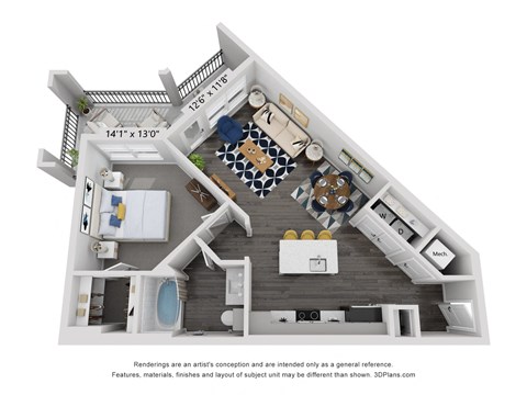 a 1 bedroom floor plan with a bathroom and a living room